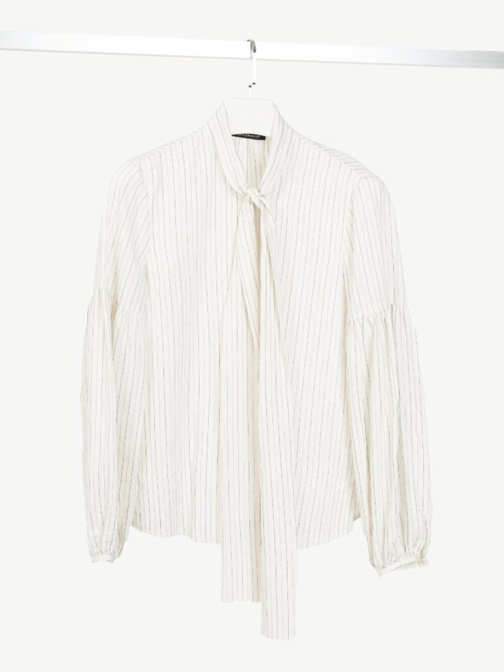 Luisa Cerano White Pinstripe Tie-Neck Viscose Blouse
